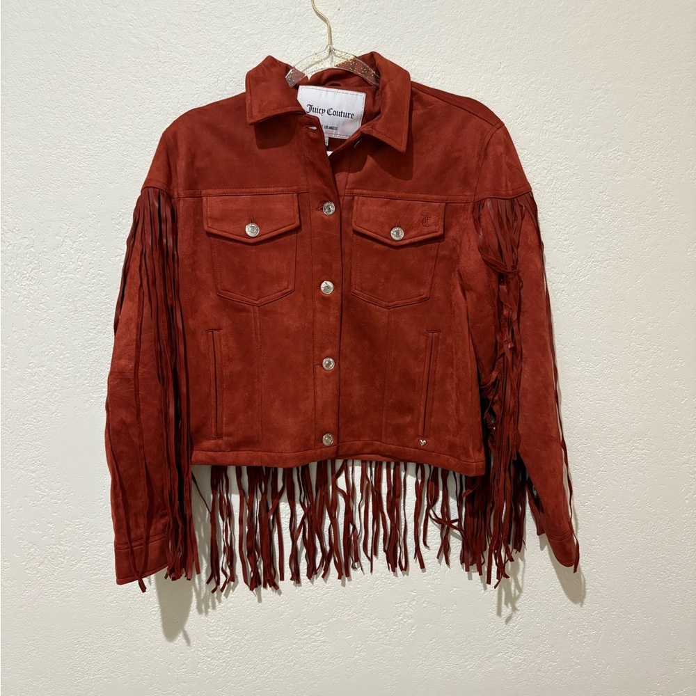 Juicy Couture Red Jean Jacket with Fringe